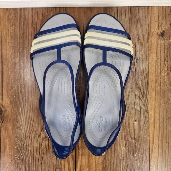 Crocs Isabella Strappy Jelly Sandals Womens Sz 8 Blue Ivory Slip On Shoes 202465 - Picture 6 of 9